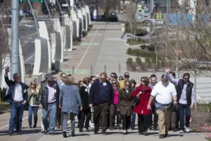 ULI attendees tour the Ascend Amphitheater, during the Urban Land Institute Governors Retreat in Nashville, Tenn., on Saturday, March 4, 2017.
